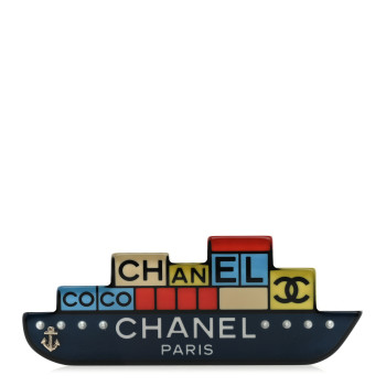 CHANEL Resin CC Cruise Ship Brooch Multicolor