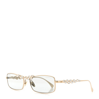 CHANEL Metal Crystal Sparkling Wheat Rectangle Sunglasses 71584 Gold