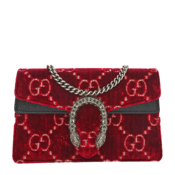 GUCCI Velvet GG Monogram Super Mini Dionysus Shoulder Bag Red Cipria Black