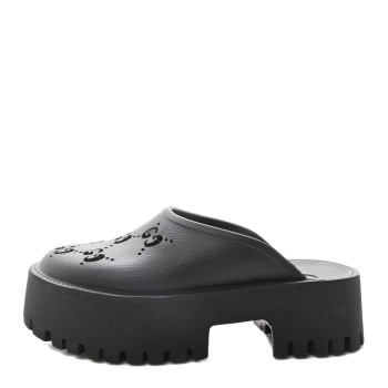 GUCCI Rubber GG Monogram Perforated Elea Platform 55mm Lug Sole Sandals 36 Black