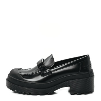 CHRISTIAN DIOR Brushed Calfskin Rubber Dior Code Cap Toe Lug Sole 15mm Loafers 35 Black