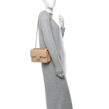 CHANEL Caviar Quilted Small Double Flap Beige