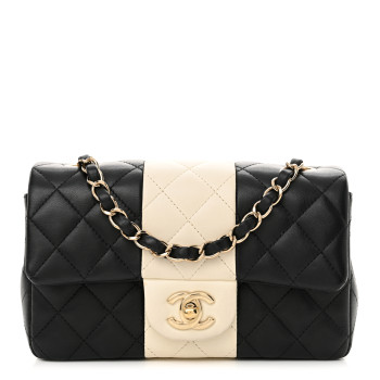 CHANEL Lambskin Quilted Mini Rectangular Flap Black White