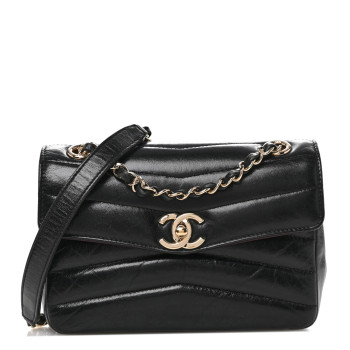 CHANEL Shiny Lambskin Quilted Small Chevron Miroir Black