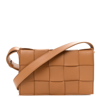 BOTTEGA VENETA Lambskin Maxi Intrecciato Cassette Crossbody Bag Caramel