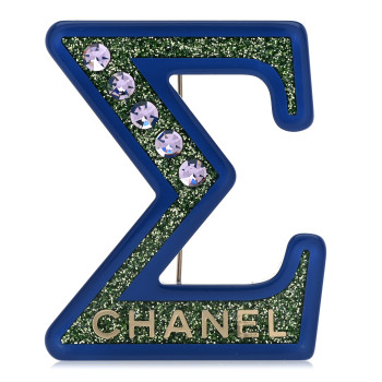 CHANEL Resin Glitter Crystal Sigma Brooch Blue Green