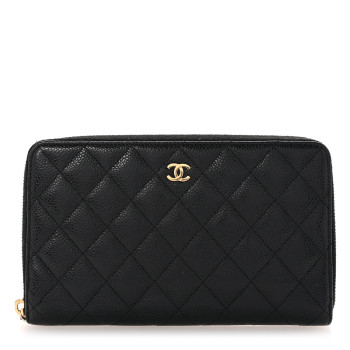 CHANEL Caviar Quilted Large Zip Around Organizer Wallet Black