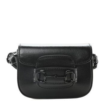 GUCCI Azalea Calfskin Web Monochrome Horsebit 1955 Wallet On Strap Black