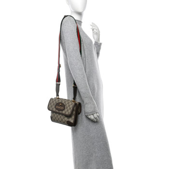 GUCCI GG Supreme Monogram Web Small Neo Vintage Double Flap Messenger Bag Beige New Acero