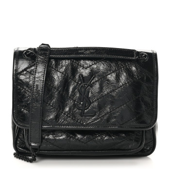 SAINT LAURENT Crinkled Calfskin Matelasse Monogram Baby Niki Chain Satchel Black