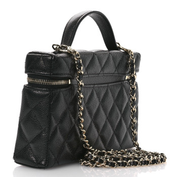 CHANEL Caviar Quilted Top Handle Slim Vanity With Chain Black