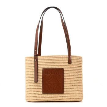 LOEWE Raffia Small Square Basket Tote Bag Natural Tan