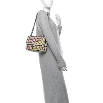 BOTTEGA VENETA Nappa Intrecciato Embroidered Mosaic Olimpia Shoulder Bag White Multicolor