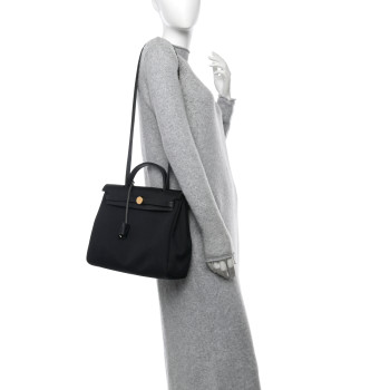 HERMES Military Toile Vache Hunter Herbag Zip Retourne 31 PM Black
