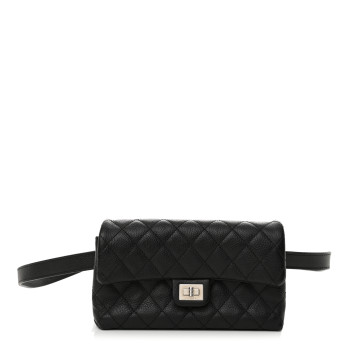 CHANEL Grained Calfskin Quilted 2.55 Reissue Flap Belt Bag Clutch  Black