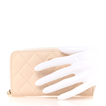 CHANEL Caviar Quilted Medium Zip Around Wallet White