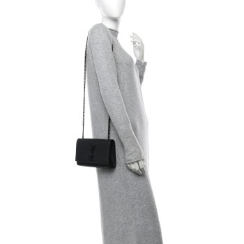 SAINT LAURENT Grain De Poudre Small Monogram Monochrome Kate Satchel Black