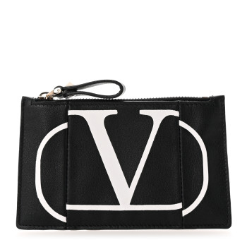 VALENTINO GARAVANI Calfskin Go Logo Coin Case Card Holder Black