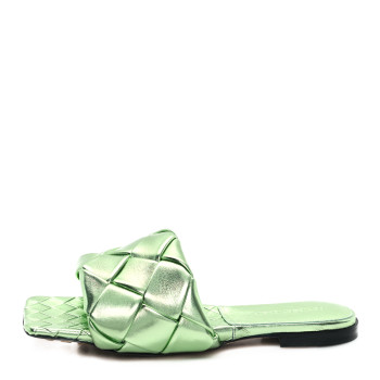 BOTTEGA VENETA Metallic Nappa Maxi Reflection Weave Lido Flat Sandals 38 Pistachio