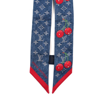 LOUIS VUITTON LV X TM Silk Monogram Cerises Bandeau  Denim Blue