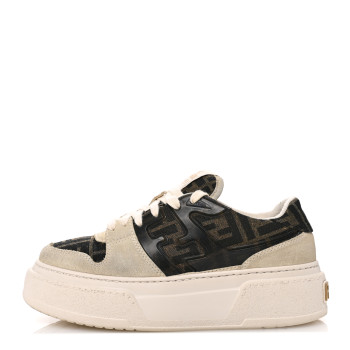 FENDI Suede Vitello Fendi Logo Match Low Top Sneakers 39 Cream Tobacco Black