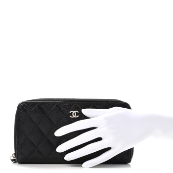 CHANEL Caviar Quilted Large Gusset Zip Around Wallet Black