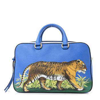 GUCCI Calfskin Sylvie Web Tiger Print Top Handle Shoulder Bag Multicolor Dark Sky