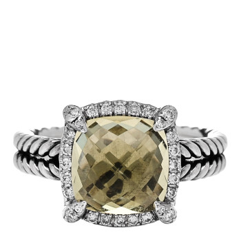 DAVID YURMAN Sterling Silver Diamond Lemon Citrine 9mm Chatelaine Pave Bezel Ring 50 5.5