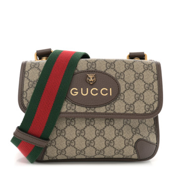 GUCCI GG Supreme Monogram Web Small Neo Vintage Double Flap Messenger Bag Beige New Acero
