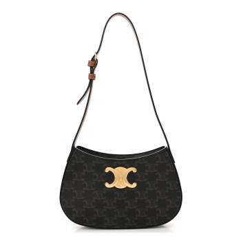 CELINE Triomphe Canvas Calfskin Medium Tilly Triomphe Shoulder Bag Tan