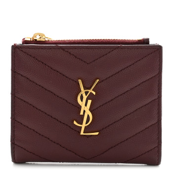 SAINT LAURENT Grain De Poudre Matelasse Chevron Monogram Zipped Card Case Rouge Eros SAINT LAURENT Grain De Poudre Matelasse Chevron Monogram Zipped Card Case Rouge Eros