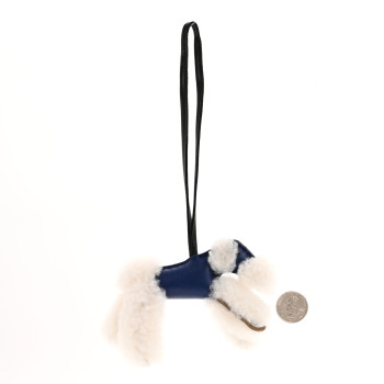 HERMES Milo Lambskin Shearling Budy Charm Bleu France Bleu Saphir