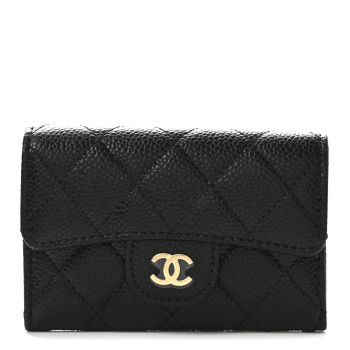 CHANEL Caviar Quilted Flap Card Holder Wallet Black