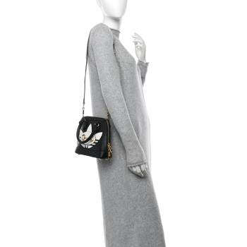 GUCCI X ADIDAS Textured Dollar Calfskin Web Trefoil Mini Horsebit 1955 Top Handle Bag Black Off White