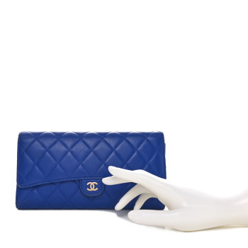 CHANEL Lambskin Quilted Travel Wallet Royal Blue