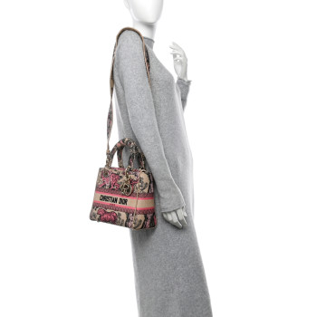 CHRISTIAN DIOR Canvas Toile De Jouy Embroidered Medium Lady D-Lite Beige Pink