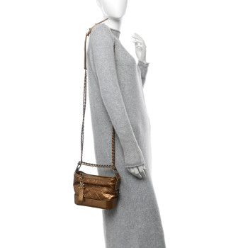 CHANEL Metallic Aged Calfskin Quilted Small Gabrielle Hobo Bronze