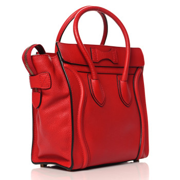 CELINE Drummed Calfskin Micro Luggage Red
