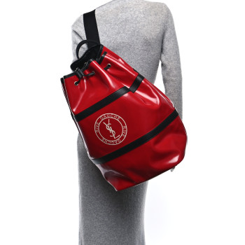 SAINT LAURENT PVC Calfskin Rive Gauche Sling Bag Wax Red