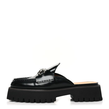 GUCCI Magnum Calfskin Womens Horsebit Platform Mules 38.5 Black