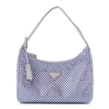 PRADA Satin Crystal Mini Re-Edition 2000 Bag Glicine
