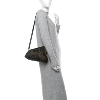 FENDI Shiny Nappa Fabric Jacquard FF 1974 Midi Fendi Tobacco Moro Ebano
