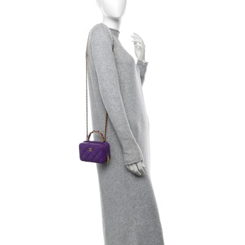 CHANEL Lambskin Quilted Top Handle Mini Vanity Case Purple