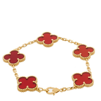 VAN CLEEF & ARPELS 18K Yellow Gold Carnelian 5 Motifs Vintage Alhambra Bracelet