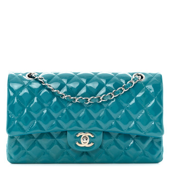 CHANEL Patent Quilted Medium Double Flap Blue