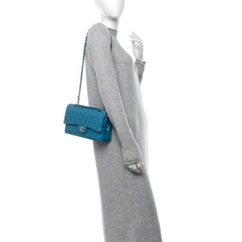 CHANEL Patent Quilted Medium Double Flap Blue