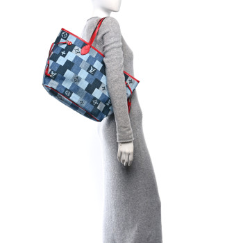LOUIS VUITTON Denim Damier Monogram Patchwork Neverfull Blue Rouge