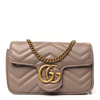 GUCCI Calfskin Matelasse Super Mini GG Marmont Shoulder Bag Porcelain Rose