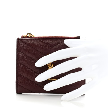 SAINT LAURENT Grain De Poudre Matelasse Chevron Monogram Zipped Card Case Rouge Eros SAINT LAURENT Grain De Poudre Matelasse Chevron Monogram Zipped Card Case Rouge Eros