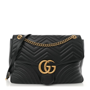 GUCCI Calfskin Matelasse Large GG Marmont Shoulder Bag Black